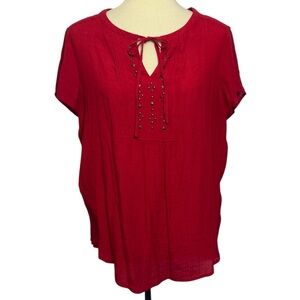 Liz Claiborne Size Large Red Short Sleeve Tie Front Blouse